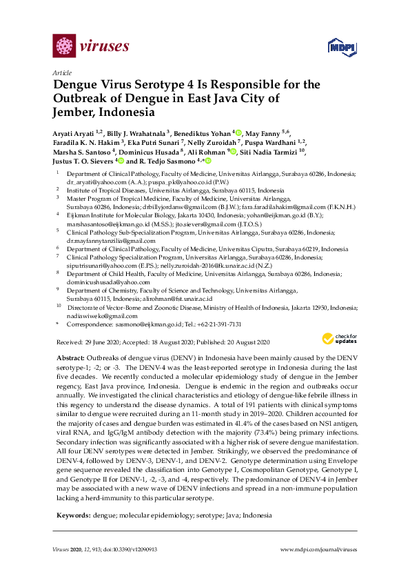 (PDF) Dengue Virus Serotype 4 Is Responsible for the Outbreak of Dengue ...