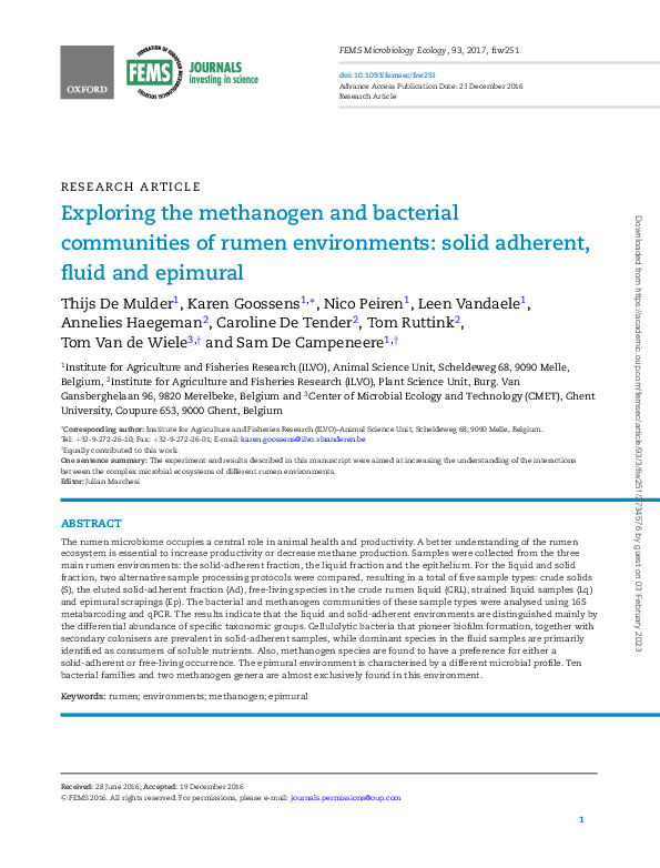 (PDF) Exploring the methanogen and bacterial communities of rumen ...