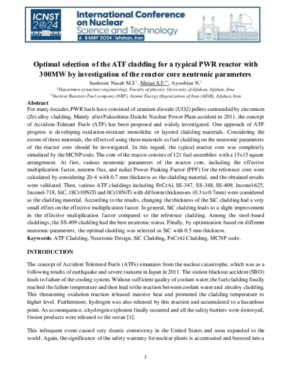 (PDF) Optimal selection of the ATF cladding for a typical PWR reactor ...