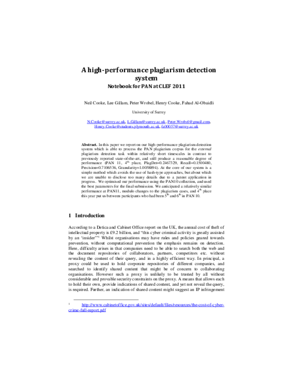 (PDF) A high-performance plagiarism detection system