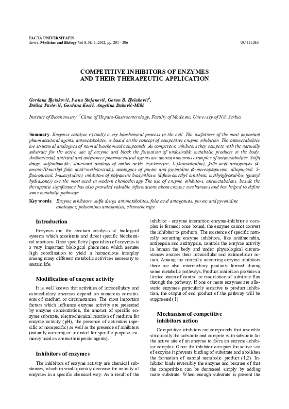 (PDF) Competitive Inhibitors of Enzymes and Their Therapeutic Application