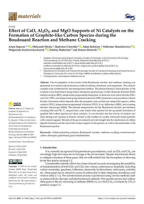 (PDF) Effect of CaO, Al2O3, and MgO Supports of Ni Catalysts on the ...