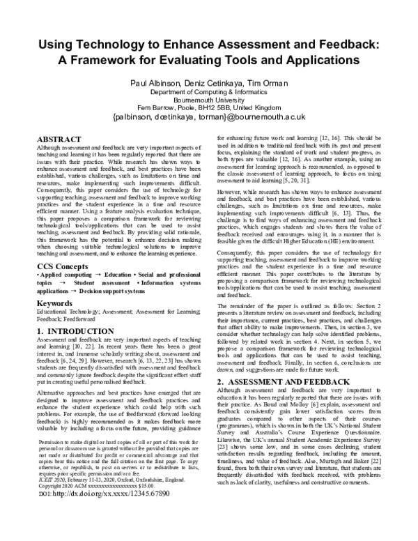 (PDF) Using Technology to Enhance Assessment and Feedback