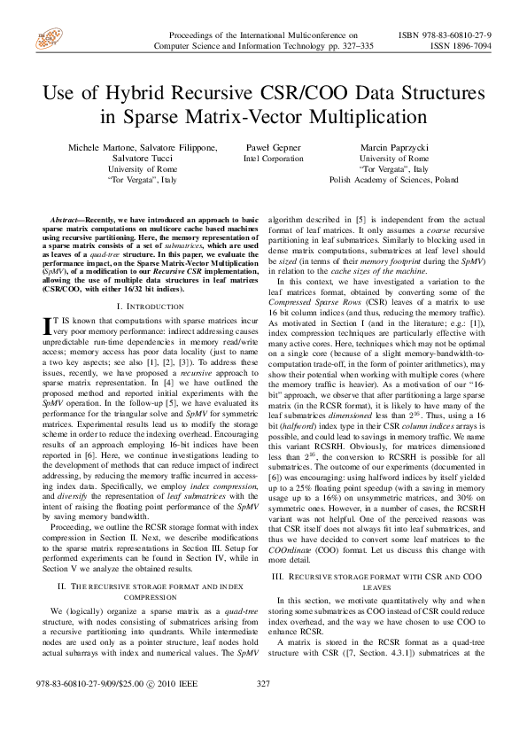 (PDF) Use of hybrid recursive CSR/COO data structures in sparse matrix ...