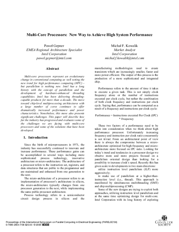 (PDF) Multi-Core Processors: New Way to Achieve High System Performance