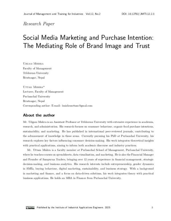 (PDF) Social Media Marketing and Purchase Intention: The Mediating Role ...