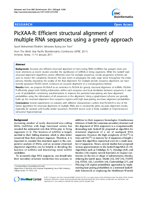 (PDF) PicXAA-R: Efficient structural alignment of multiple RNA ...