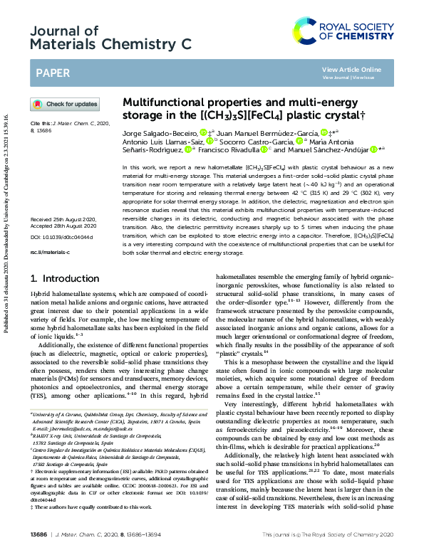 (PDF) Multifunctional properties and multi-energy storage in the [(CH 3 ...