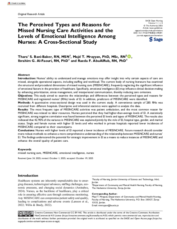 (PDF) The Perceived Types and Reasons for Missed Nursing Care ...