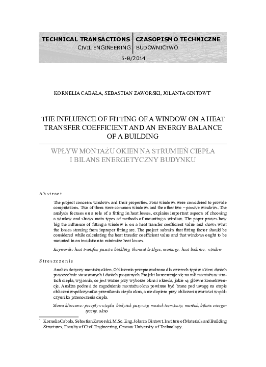 (PDF) The influence of fitting of a window on a heat transfer ...