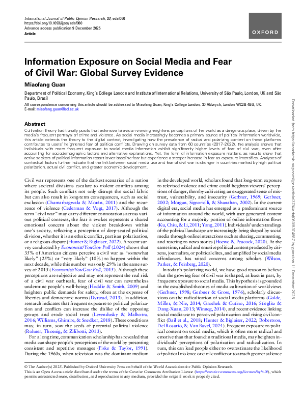 (PDF) Information Exposure on Social Media and Fear of Civil War ...
