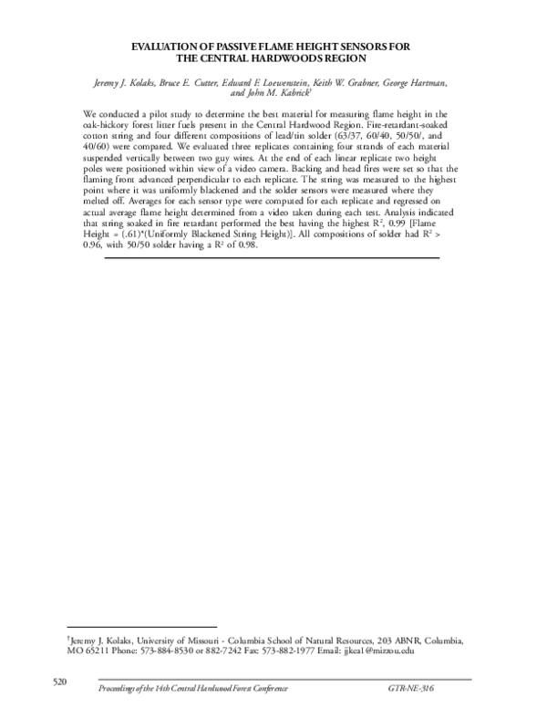 (PDF) Evaluation of Passive Flame Height Sensors for the Central ...