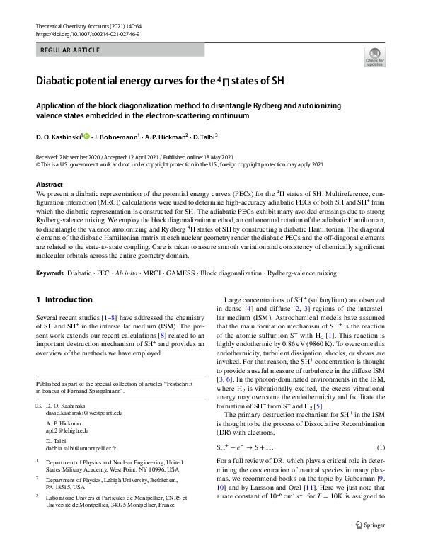 (PDF) Diabatic potential energy curves for the $$^4{\Pi} $$ states of SH