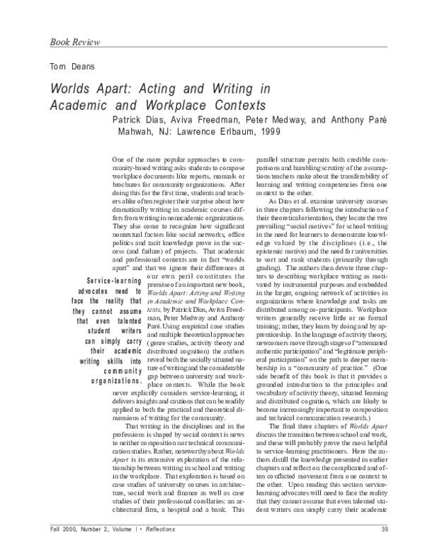 (PDF) Worlds Apart: Acting and Writing in Academic and Workplace Contexts