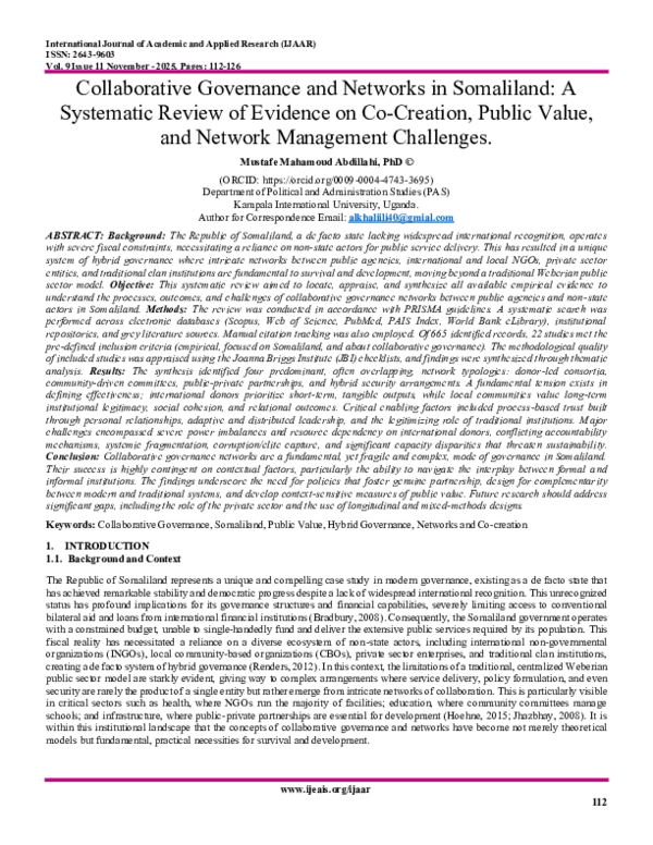 (PDF) Collaborative Governance and Networks in Somaliland: A Systematic ...