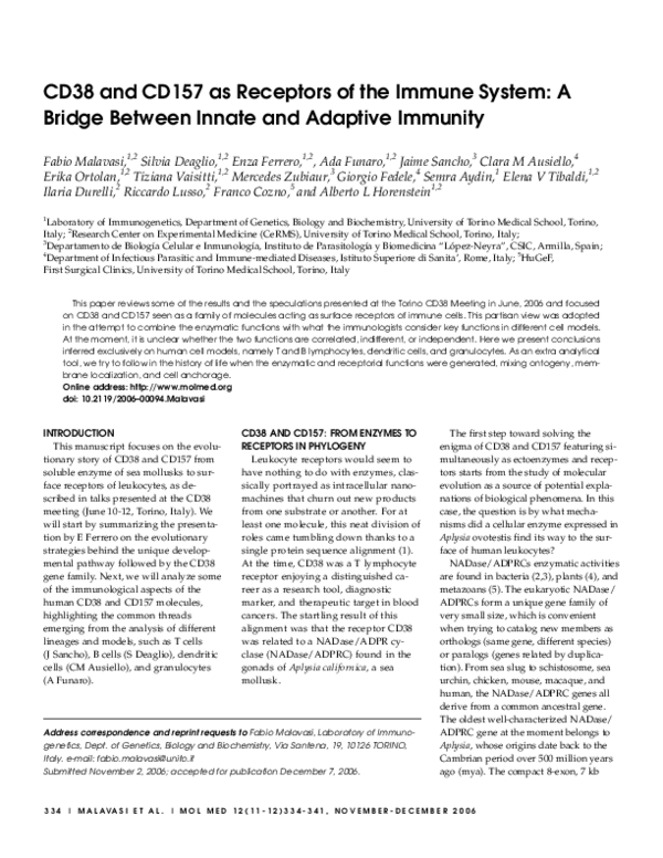 (PDF) CD38 and CD157 as receptors of the immune system: A bridge ...