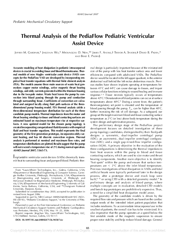 (PDF) Thermal Analysis of the PediaFlow Pediatric Ventricular Assist Device