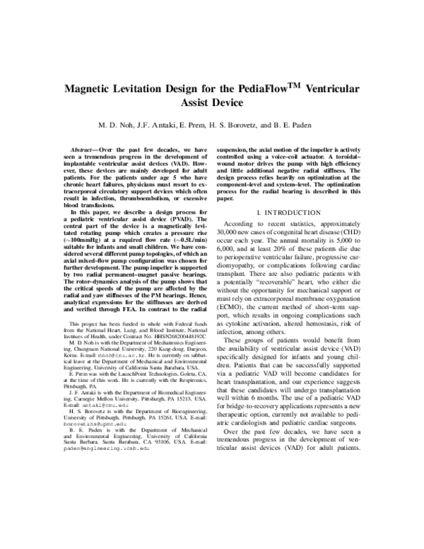 (PDF) Magnetic levitation design for the PediaFlow ventricular assist ...