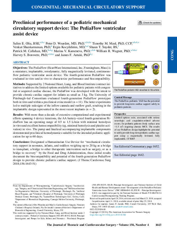 (PDF) Preclinical performance of a pediatric mechanical circulatory ...