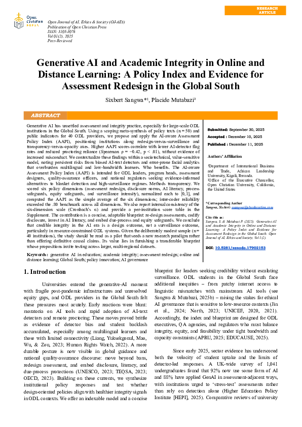 (PDF) Generative AI and Academic Integrity in Online and Distance ...