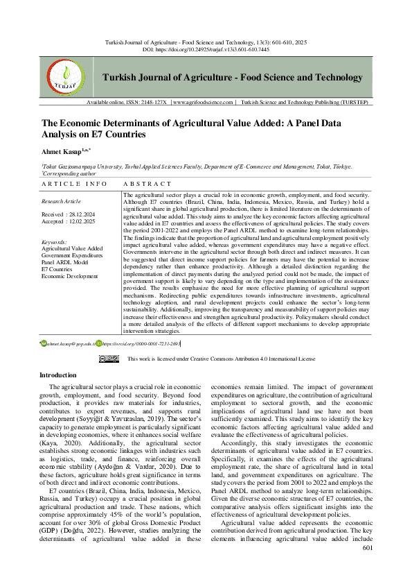 (PDF) Economic Determinants of Agricultural Value Added A Panel Data ...