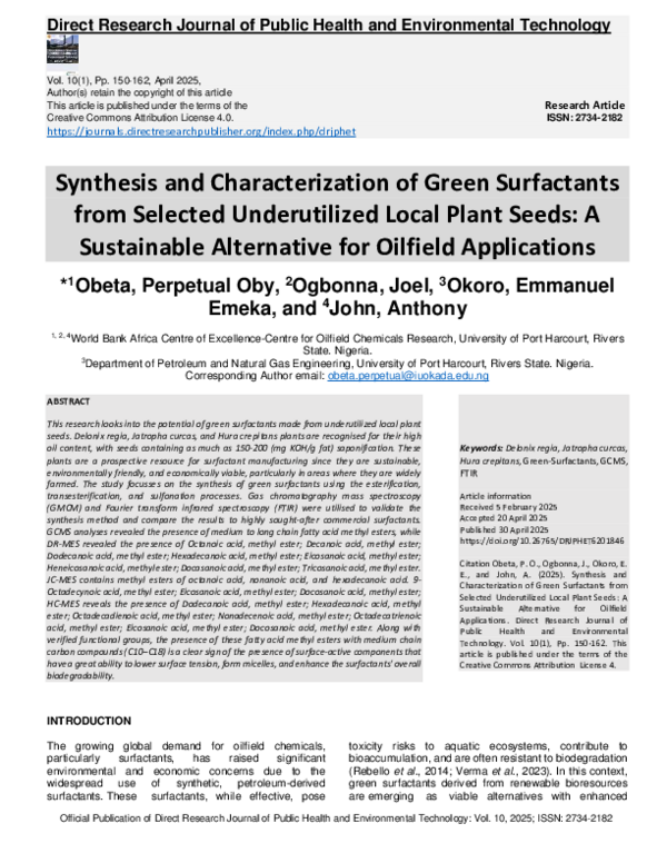 (PDF) Synthesis and Characterization of Green Surfactants from Selected ...