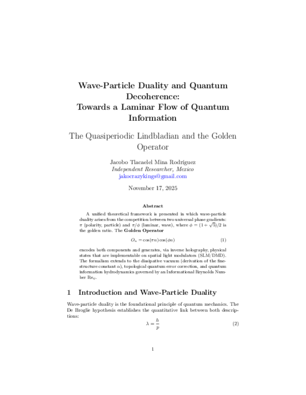 (PDF) Wave-Particle Duality and Quantum Decoherence: Towards a Laminar ...