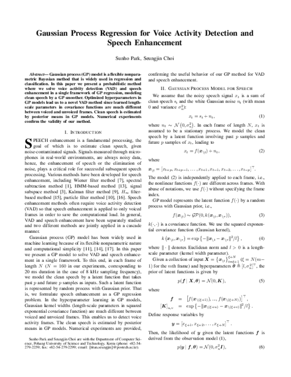 (PDF) Gaussian process regression for voice activity detection and ...