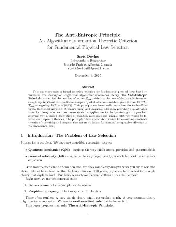 (PDF) The Anti-Entropic Principle: An Algorithmic Information Theoretic ...