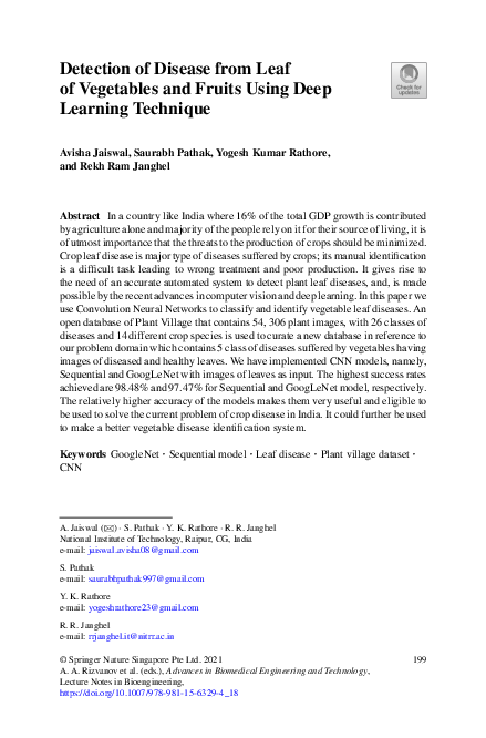 (PDF) Detection of Disease from Leaf of Vegetables and Fruits Using ...