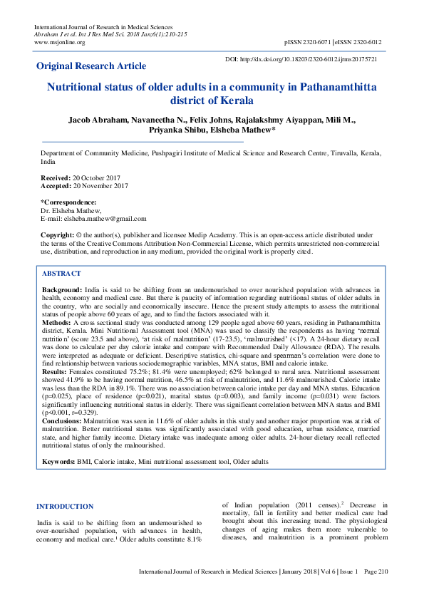 (PDF) Nutritional status of older adults in a community in ...