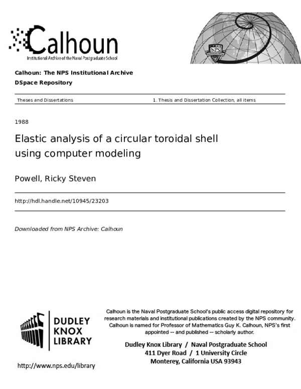 (PDF) Elastic Analysis of a Circular Toroidal Shell Using Computer Modeling