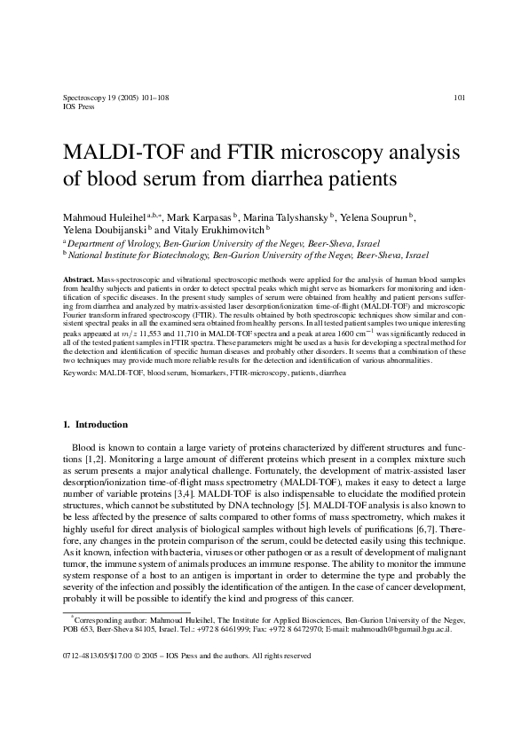 (PDF) MALDI–TOF and FTIR microscopy analysis of blood serum from ...