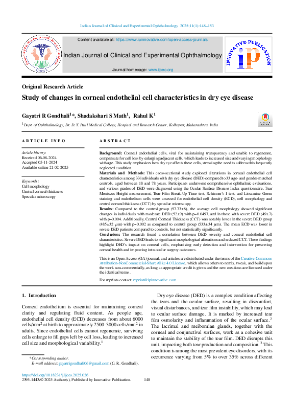 (PDF) Study of changes in corneal endothelial cell characteristics in ...