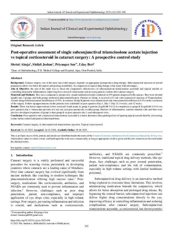 (PDF) Post-operative assesment of single subconjunctival triamcinolone ...
