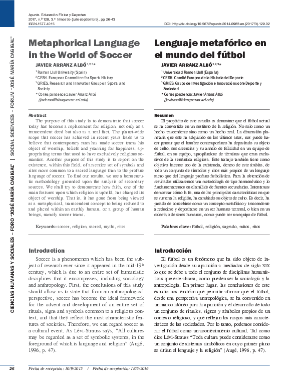 (PDF) Lenguaje metafórico en el mundo del fútbol