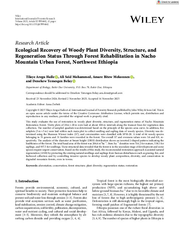 (PDF) Ecological Recovery of Woody Plant Diversity, Structure, and ...