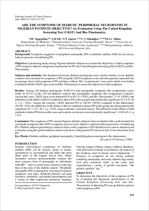 (PDF) Are the symptoms of diabetic peripheral neuropathy in Nigerian ...
