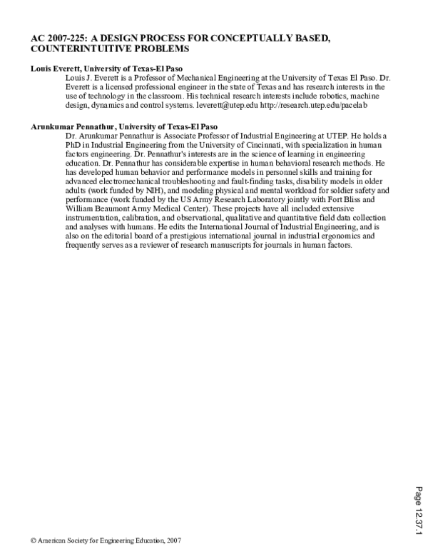 (PDF) A Design Process For Conceptually Based, Counterintuitive Problems