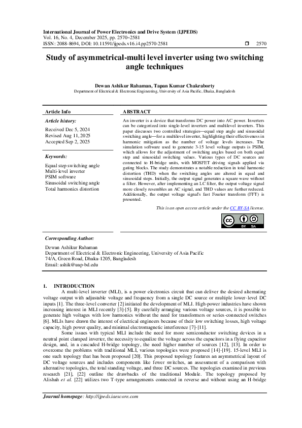 (PDF) Study of asymmetrical-multi level inverter using two switching ...