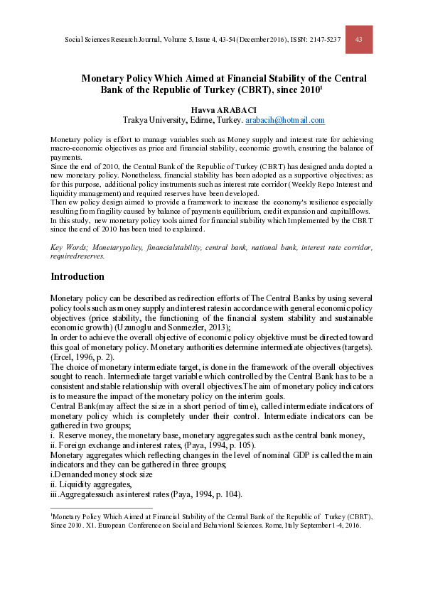 (PDF) Monetary Policy Which Aimed at Financial Stability of the Central ...