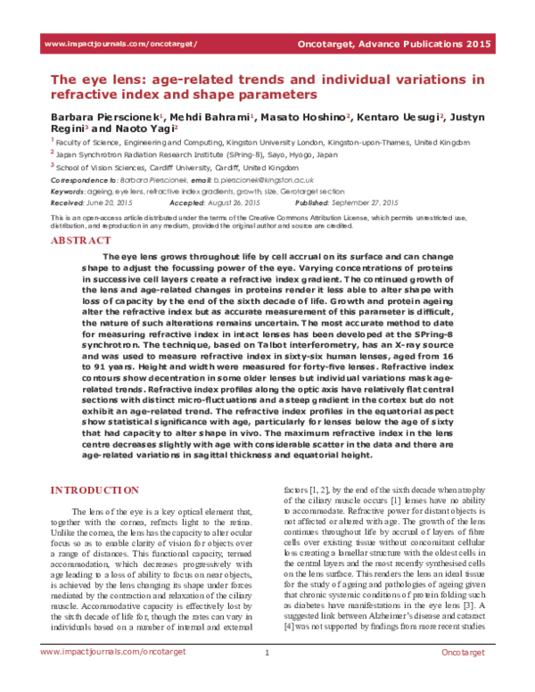 (PDF) The eye lens: age-related trends and individual variations in ...