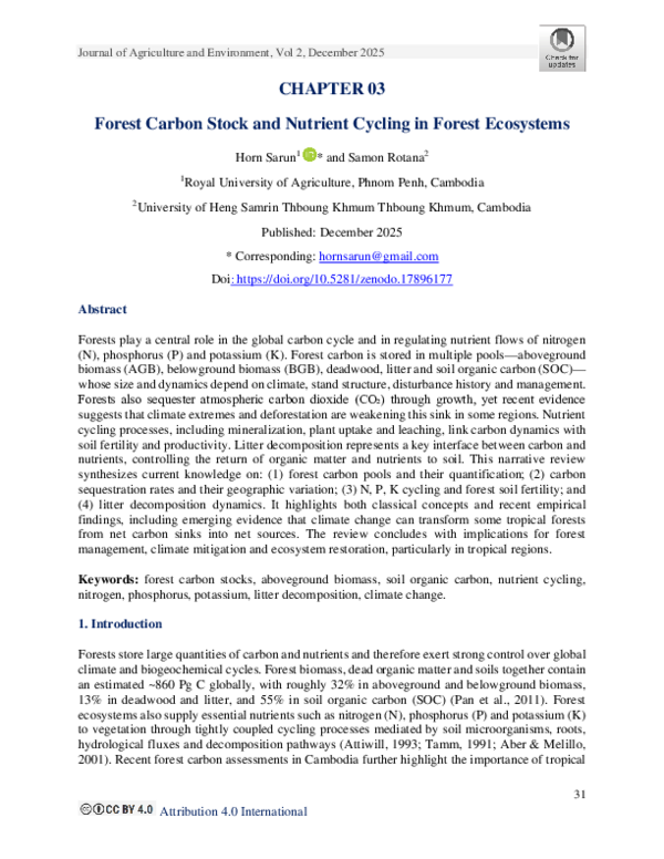 (PDF) Forest Carbon Stock and Nutrient Cycling in Forest Ecosystems