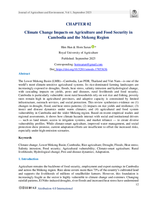 (PDF) Climate Change Impacts on Agriculture and Food Security in ...