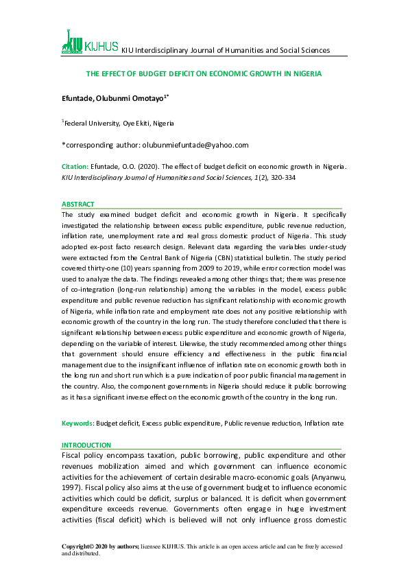 (PDF) The effect of budget deficit on economic growth in Nigeria