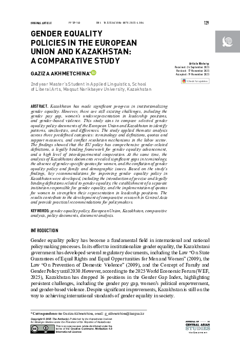 (PDF) Gender Equality Policies in the European Union and Kazakhstan: A ...