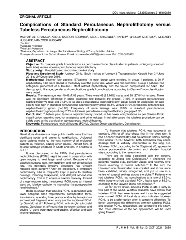 (PDF) Complications of Standard Percutaneous Nephrolithotomy versus ...