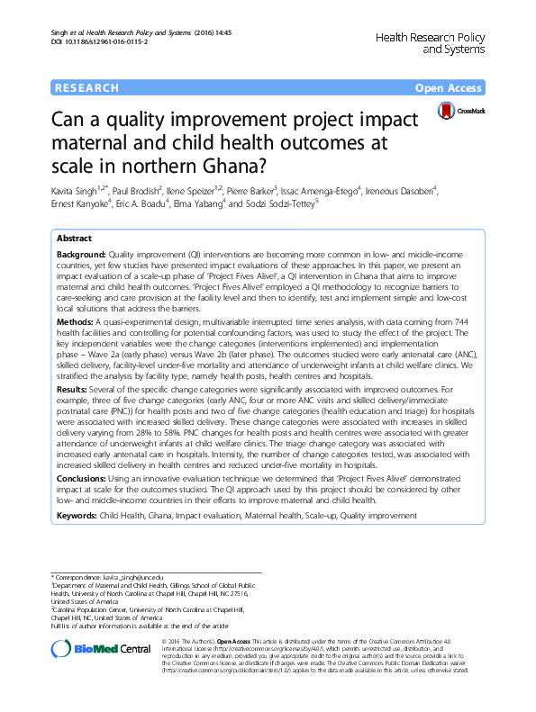(PDF) Can a quality improvement project impact maternal and child ...