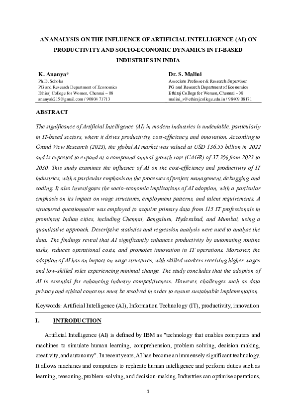 (PDF) AN ANALYSIS ON THE INFLUENCE OF ARTIFICIAL INTELLIGENCE (AI) ON ...