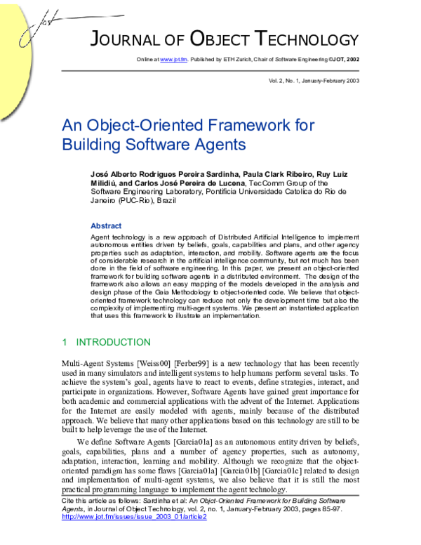 (PDF) An Object-Oriented Framework for Building Software Agents
